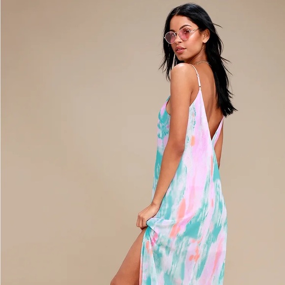 NWT Flying Watercolors Fuchsia Print Maxi Dress - Picture 2 of 8